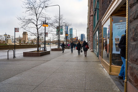 CHICAGO, IL - CIRCA MARCH, 2016: streets of Chicago at daytime. Chicago, colloquially known as the "Windy City", is the third most populous city in the USA, following New York City and Los Angelesのeditorial素材