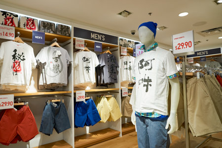 CHICAGO, IL - MARCH 24, 2016: inside of Uniqlo store. Uniqlo Co., Ltd. is a Japanese casual wear designer, manufacturer and retailer.のeditorial素材