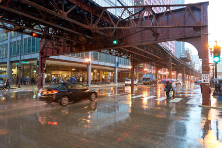 CHICAGO, IL - CIRCA MARCH, 2016: streets of Chicago at daytime. Chicago, colloquially known as the "Windy City", is the third most populous city in the USA, following New York City and Los Angelesのeditorial素材