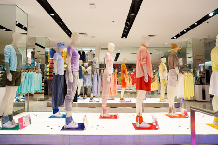 CHICAGO, IL - MARCH 24, 2016: inside of Uniqlo store. Uniqlo Co., Ltd. is a Japanese casual wear designer, manufacturer and retailer.のeditorial素材