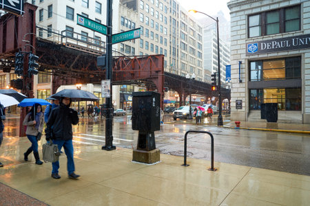 CHICAGO, IL - CIRCA MARCH, 2016: streets of Chicago at daytime. Chicago, colloquially known as the "Windy City", is the third most populous city in the USA, following New York City and Los Angelesのeditorial素材