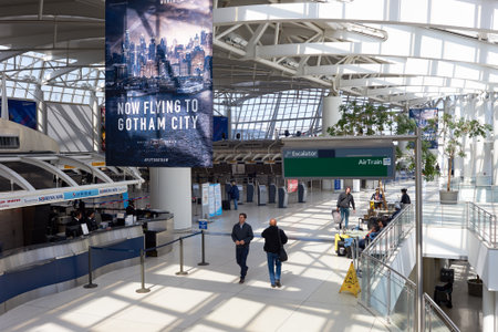 NEW YORK - MARCH 22, 2016: inside of JFK airport. John F. Kennedy International Airport is a major international airport located in Queens, New York City, United States.のeditorial素材