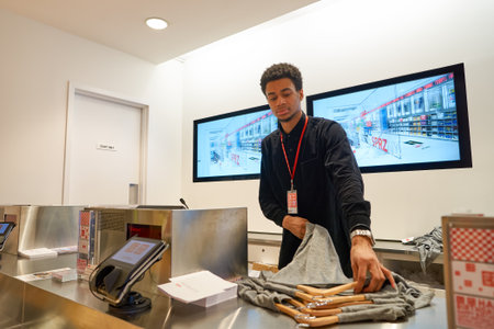 CHICAGO, IL - MARCH 24, 2016: inside of Uniqlo store. Uniqlo Co., Ltd. is a Japanese casual wear designer, manufacturer and retailer.のeditorial素材