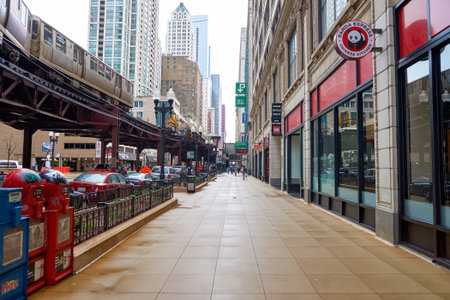 CHICAGO, IL - CIRCA MARCH, 2016: streets of Chicago at daytime. Chicago, colloquially known as the "Windy City", is the third most populous city in the USA, following New York City and Los Angelesのeditorial素材