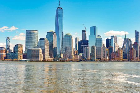 JERSEY CITY, NJ - MARCH 21, 2016: View of New York from Jersey City, New Jersey. The City of New York, often called New York City or simply New York, is the most populous city in the United States.のeditorial素材