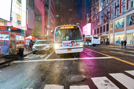 NEW YORK - CIRCA MARCH 2016: New York City at night. The City of New York, often called New York...