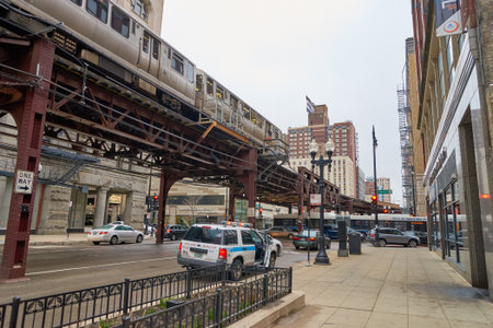 CHICAGO, IL - CIRCA MARCH, 2016: streets of Chicago at daytime. Chicago, colloquially known as the "Windy City", is the third most populous city in the USA, following New York City and Los Angelesのeditorial素材