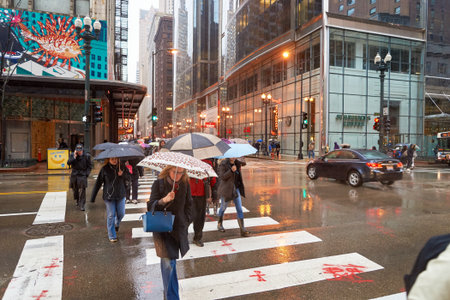 CHICAGO, IL - CIRCA MARCH, 2016: streets of Chicago at daytime. Chicago, colloquially known as the "Windy City", is the third most populous city in the USA, following New York City and Los Angelesのeditorial素材