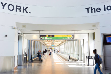 NEW YORK - MARCH 22, 2016: inside of JFK airport. John F. Kennedy International Airport is a major international airport located in Queens, New York City, United States.のeditorial素材