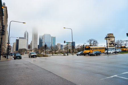 CHICAGO, IL - CIRCA MARCH, 2016: streets of Chicago at daytime. Chicago, colloquially known as the "Windy City", is the third most populous city in the USA, following New York City and Los Angelesのeditorial素材