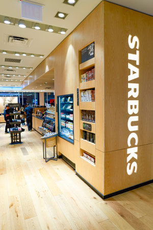 CHICAGO, IL - CIRCA MARCH, 2016: inside of Starbucks Cafe. Starbucks Corporation is an American...