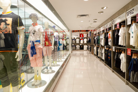 CHICAGO, IL - MARCH 24, 2016: inside of Uniqlo store. Uniqlo Co., Ltd. is a Japanese casual wear designer, manufacturer and retailer.のeditorial素材