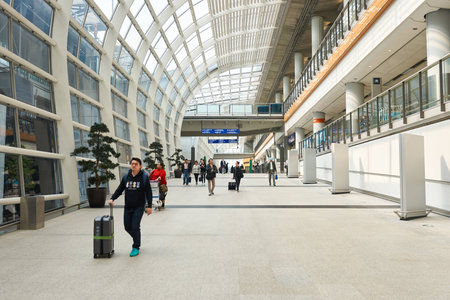 HONG KONG - MARCH 08, 2016: inside of Hong Kong International Airport. Hong Kong International Airport is the main airport in Hong Kongのeditorial素材