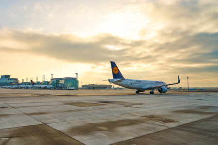 FRANKFURT, GERMANY - MARCH 13, 2016: view of Frankfurt Airport in the morning. Frankfurt Airport is a major international airport located in Frankfurt and the major hub for Lufthansaのeditorial素材