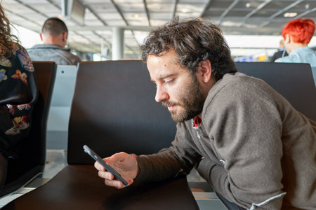 FRANKFURT, GERMANY - MARCH 13, 2016: passenger of Frankfurt Airport. Frankfurt Airport is a major international airport located in Frankfurt and the major hub for Lufthansaのeditorial素材