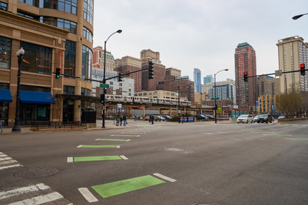 CHICAGO, IL - CIRCA MARCH, 2016: streets of Chicago at daytime. Chicago, colloquially known as the "Windy City", is the third most populous city in the USA, following New York City and Los Angelesのeditorial素材