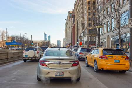 CHICAGO, IL - CIRCA MARCH, 2016: streets of Chicago at daytime. Chicago, colloquially known as the "Windy City", is the third most populous city in the USA, following New York City and Los Angelesのeditorial素材