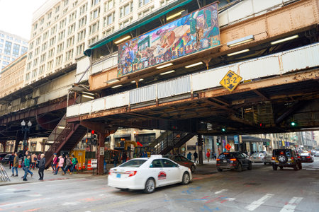 CHICAGO, IL - CIRCA MARCH, 2016: streets of Chicago at daytime. Chicago, colloquially known as the "Windy City", is the third most populous city in the USA, following New York City and Los Angelesのeditorial素材
