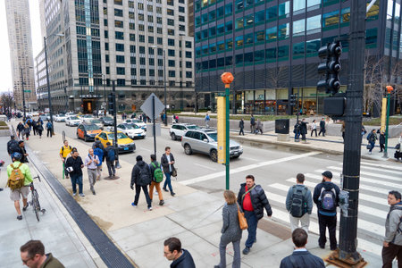 CHICAGO, IL - CIRCA MARCH, 2016: streets of Chicago at daytime. Chicago, colloquially known as the "Windy City", is the third most populous city in the USA, following New York City and Los Angelesのeditorial素材