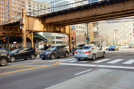 CHICAGO, IL - CIRCA MARCH, 2016: streets of Chicago at daytime. Chicago, colloquially known as the "Windy City", is the third most populous city in the USA, following New York City and Los Angelesのeditorial素材