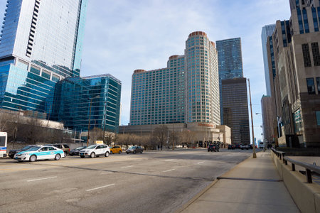 CHICAGO, IL - CIRCA MARCH, 2016: streets of Chicago at daytime. Chicago, colloquially known as the "Windy City", is the third most populous city in the USA, following New York City and Los Angelesのeditorial素材