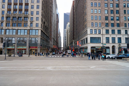 CHICAGO, IL - CIRCA MARCH, 2016: streets of Chicago at daytime. Chicago, colloquially known as the "Windy City", is the third most populous city in the USA, following New York City and Los Angelesのeditorial素材