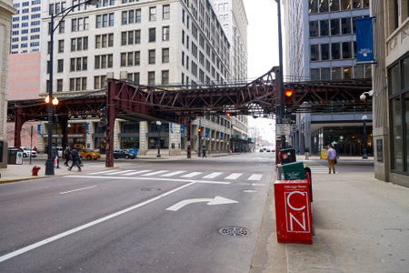 CHICAGO, IL - CIRCA MARCH, 2016: streets of Chicago at daytime. Chicago, colloquially known as the "Windy City", is the third most populous city in the USA, following New York City and Los Angelesのeditorial素材
