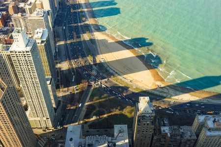 CHICAGO, IL - MARCH 28, 2016: view of Chicago from John Hancock Center. Chicago is a major city in the United States of Americaのeditorial素材