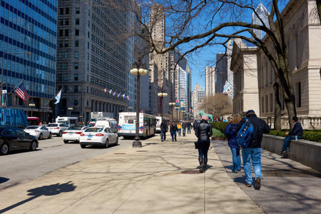 CHICAGO, IL - CIRCA MARCH, 2016: streets of Chicago at daytime. Chicago, colloquially known as the "Windy City", is the third most populous city in the USA, following New York City and Los Angelesのeditorial素材