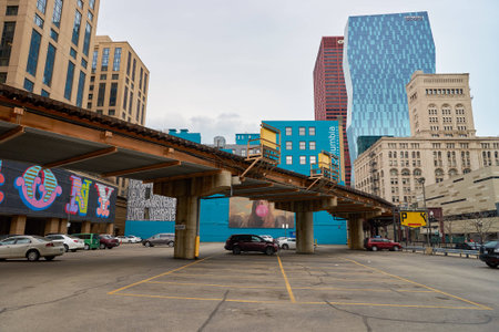 CHICAGO, IL - CIRCA MARCH, 2016: streets of Chicago at daytime. Chicago, colloquially known as the "Windy City", is the third most populous city in the USA, following New York City and Los Angelesのeditorial素材