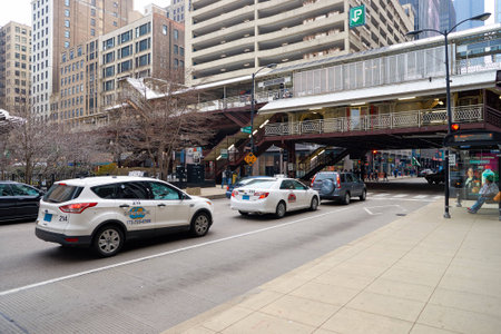 CHICAGO, IL - CIRCA MARCH, 2016: streets of Chicago at daytime. Chicago, colloquially known as the "Windy City", is the third most populous city in the USA, following New York City and Los Angelesのeditorial素材