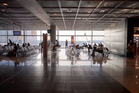FRANKFURT, GERMANY - MARCH 13, 2016: inside of Frankfurt Airport. Frankfurt Airport is a major...