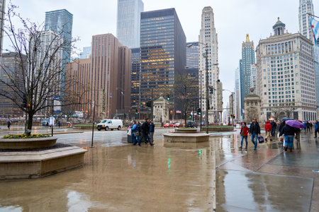 CHICAGO, IL - CIRCA APRIL, 2016: streets of Chicago at daytime. Chicago, colloquially known as the "Windy City", is the third most populous city in the USA, following New York and Los Angelesのeditorial素材
