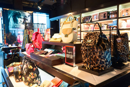 HONG KONG - MARCH 08, 2016: interior of Victoria's Secret store. Victoria's Secret is the largest American retailer of women's lingerie. The company sells lingerie, womenswear, and beauty productsのeditorial素材