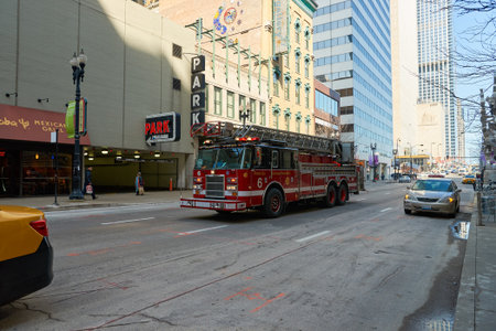 CHICAGO, IL - CIRCA MARCH, 2016: streets of Chicago at daytime. Chicago, colloquially known as the "Windy City", is the third most populous city in the USA, following New York City and Los Angelesのeditorial素材