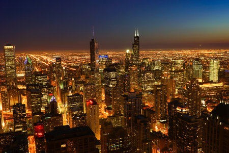 CHICAGO, IL - MARCH 28, 2016: view of Chicago from John Hancock Center. Chicago is a major city in the United States of Americaのeditorial素材