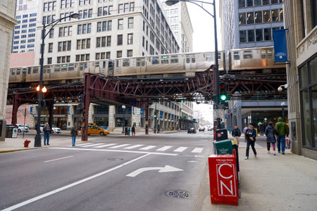 CHICAGO, IL - CIRCA MARCH, 2016: streets of Chicago at daytime. Chicago, colloquially known as the "Windy City", is the third most populous city in the USA, following New York City and Los Angelesのeditorial素材