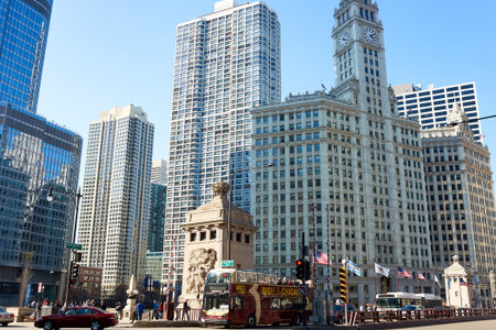 CHICAGO, IL - CIRCA APRIL, 2016: streets of Chicago at daytime. Chicago, colloquially known as the "Windy City", is the third most populous city in the USA, following New York and Los Angelesのeditorial素材