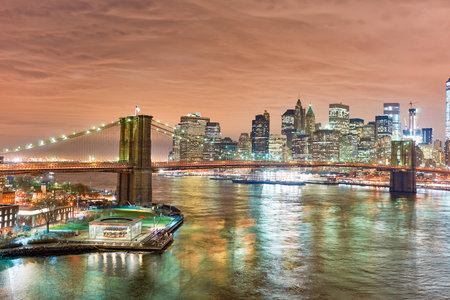 NEW YORK - CIRCA MARCH 2016: view of New-York City from Brooklyn. The City of New York, often called New York City or simply New York, is the most populous city in the United Statesのeditorial素材