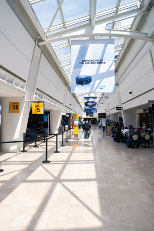 NEW YORK - APRIL 06, 2016: inside of JFK airport. John F. Kennedy International Airport is a major international airport located in Queens, New York City, United States.のeditorial素材