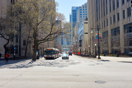 CHICAGO, IL - CIRCA APRIL, 2016: streets of Chicago at daytime. Chicago, colloquially known as the "Windy City", is the third most populous city in the USA, following New York and Los Angelesのeditorial素材