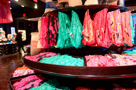 NEW-YORK - MARCH 15, 2016: interior of Victoria's Secret store. Victoria's Secret is the largest American retailer of women's lingerie. The company sells lingerie, womenswear, and beauty productsのeditorial素材