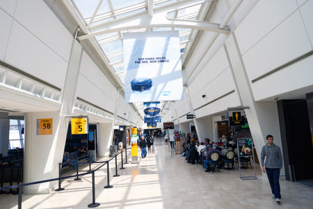 NEW YORK - APRIL 06, 2016: inside of JFK airport. John F. Kennedy International Airport is a major international airport located in Queens, New York City, United States.のeditorial素材