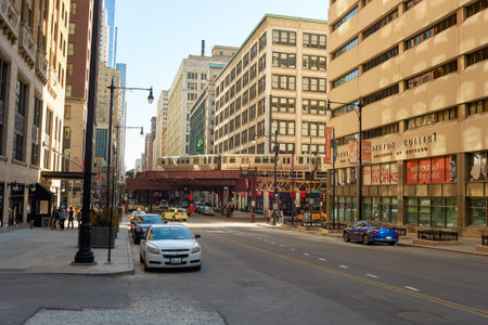 CHICAGO, IL - CIRCA APRIL, 2016: streets of Chicago at daytime. Chicago, colloquially known as the "Windy City", is the third most populous city in the USA, following New York and Los Angelesのeditorial素材