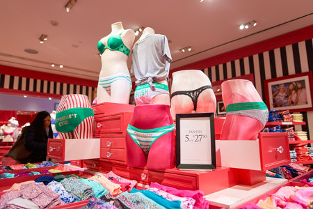 NEW-YORK - MARCH 15, 2016: interior of Victoria's Secret store. Victoria's Secret is the largest American retailer of women's lingerie. The company sells lingerie, womenswear, and beauty productsのeditorial素材