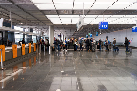 FRANKFURT, GERMANY - MARCH 13, 2016: inside of Frankfurt Airport. Frankfurt Airport is a major...