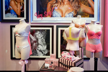 NEW-YORK - MARCH 15, 2016: interior of Victoria's Secret store. Victoria's Secret is the largest American retailer of women's lingerie. The company sells lingerie, womenswear, and beauty productsのeditorial素材
