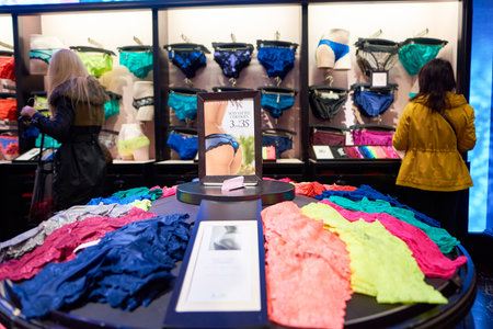 NEW-YORK - MARCH 15, 2016: interior of Victoria's Secret store. Victoria's Secret is the largest American retailer of women's lingerie. The company sells lingerie, womenswear, and beauty productsのeditorial素材