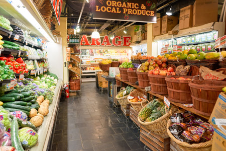 NEW YORK - CIRCA MARCH 2016: inside of Gourmet Garage. Gourmet Garage is a privately held mini-chain of specialty/natural food markets headquartered in New York City with six locations in Manhattanのeditorial素材