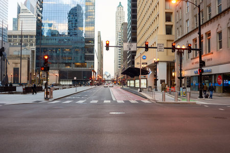 CHICAGO, IL - CIRCA APRIL, 2016: streets of Chicago at evening. Chicago, colloquially known as the...